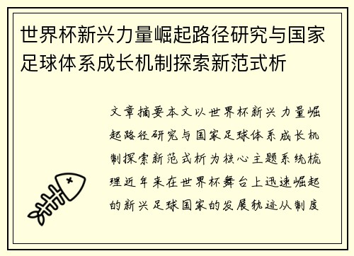 世界杯新兴力量崛起路径研究与国家足球体系成长机制探索新范式析