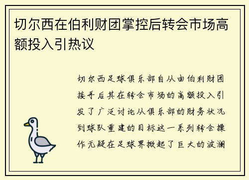 切尔西在伯利财团掌控后转会市场高额投入引热议 切尔西在伯利财团掌控后转会市场高额投入引热议